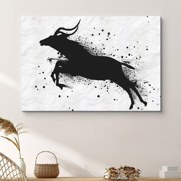 PixonSign Canvas Print Wall Art Ink Blot Gazelle Animals Wilderness Illustrations Modern Art Contemporary Dramatic Dark Black and White for Living Room, Bedroom, Office - 32x48