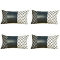 thumbnail image 2 of Bohemian Set of 4 Handmade Decorative Throw Pillow Vegan Faux Leather Geometric 12" x 20" Navy Blue & Ivory Lumbar for Couch, Bedding, 2 of 3