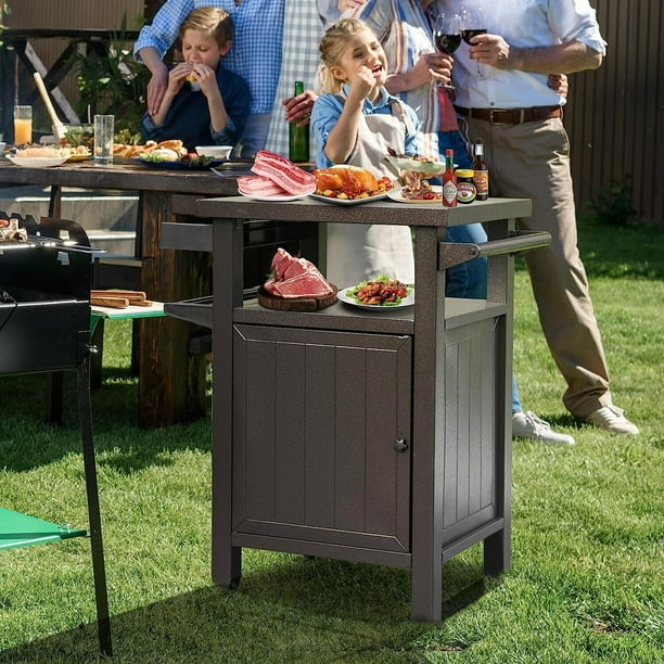 Domi Grill Carts Outdoor with Storage and Wheels, Whole Metal Portable Table and Storage
