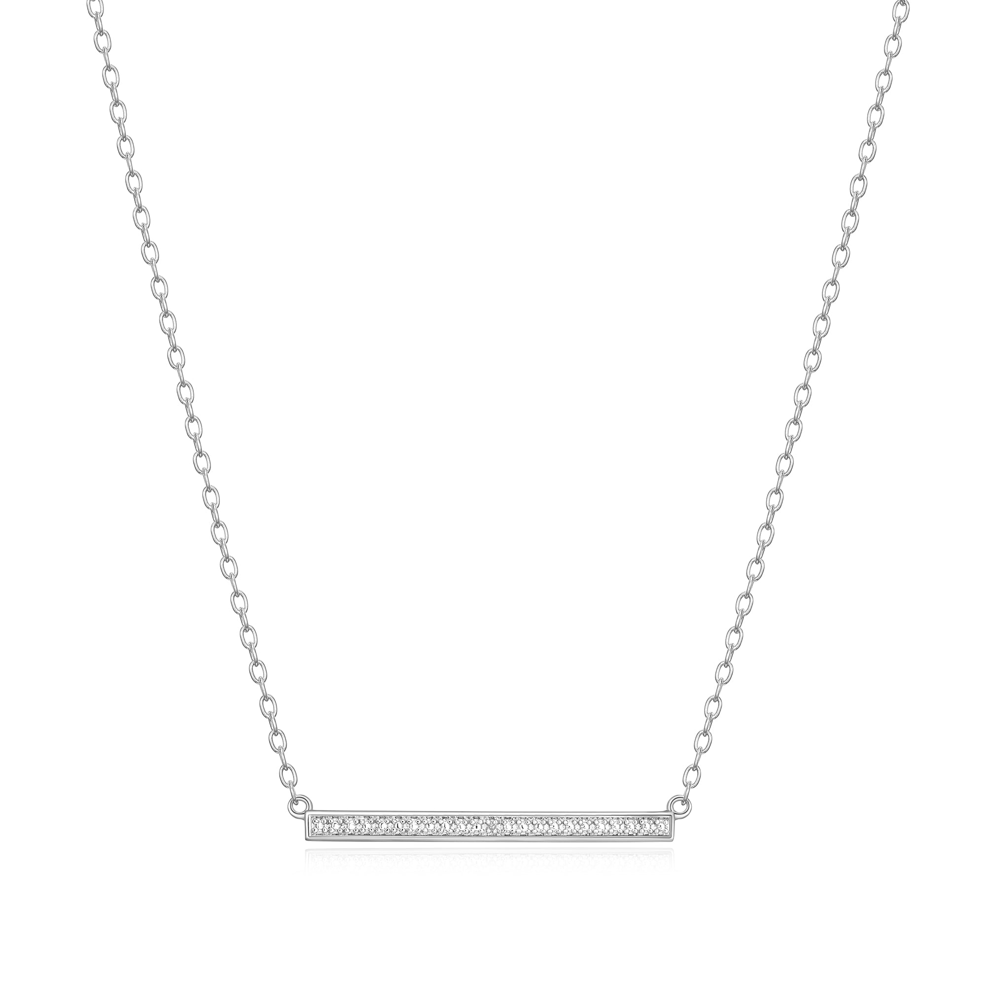 Forever Facets Fine Silver Plated Silver Tone Classic Bar Diamond Accent Necklace, 18"
