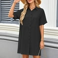thumbnail image 5 of SMihono Button Down Shirt Dresses for Women Cotton Linen Short Sleeve Summer Dress Casual Loose Work Dress with Pockets Black XL, 5 of 9
