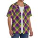 thumbnail image 2 of Balery Mardi Gras Plaid Camisa Casual de Manga Corta con Botones para Hombre, Texturizada, Estilo Cubano, para Playa, Verano-Small, 2 of 5