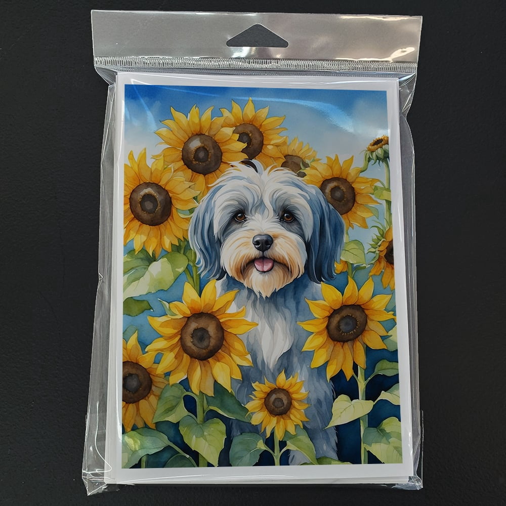 Tibetan Terrier in Sunflowers Greeting Cards Pack of 8 7 in x 5 in