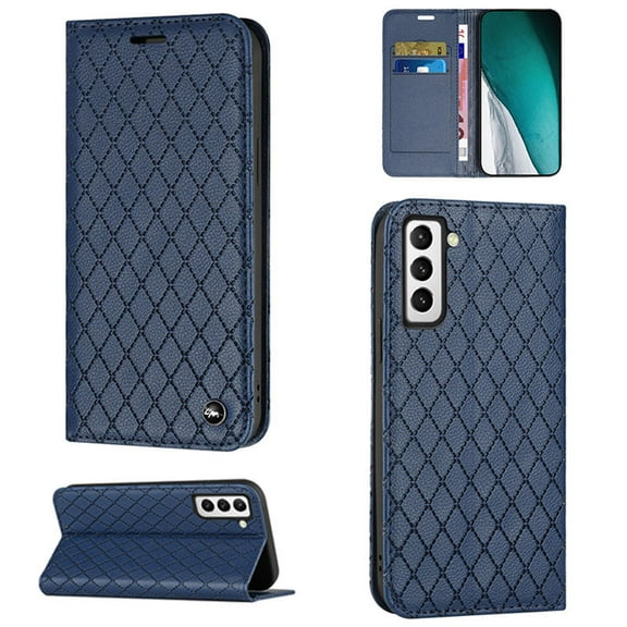 RFID Blocking Card Holder Slot for Samsung S21 Wallet Case, Folio Protective Wallet Pocket Credit Slots Retro Flip PU Leather Card Holder Kickstand Cover For Samsung Galaxy S21,Blue