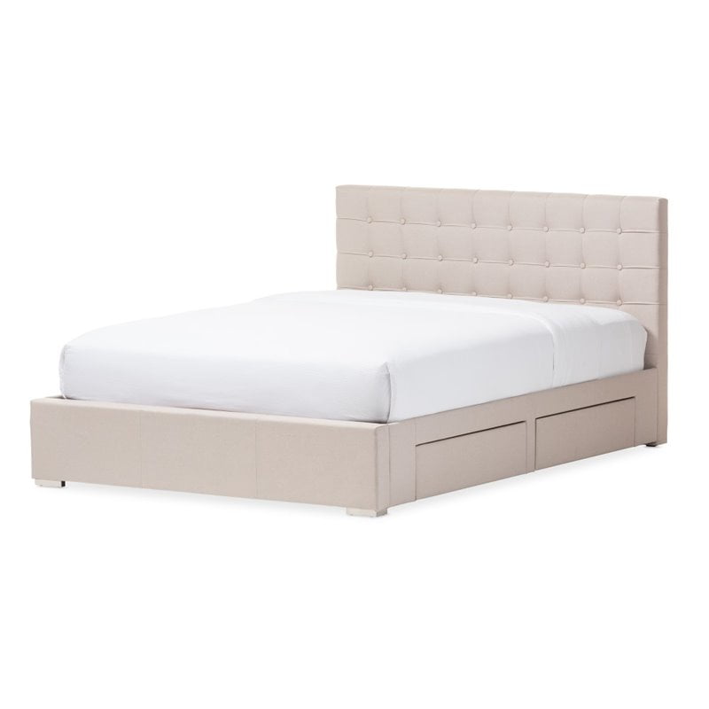 Baxton Studio Rene Modern And, Upholstered Storage Platform Bed Full Size