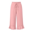 thumbnail image 7 of Qgtaibl Women's Elastic Waist Cotton Capri Pants Fashion Drawstring Ruffle Hem Lounge Cropped Pants Summer Loose Fit Flowy Beach Wide Leg Pants with Pockets Pink S, 7 of 7