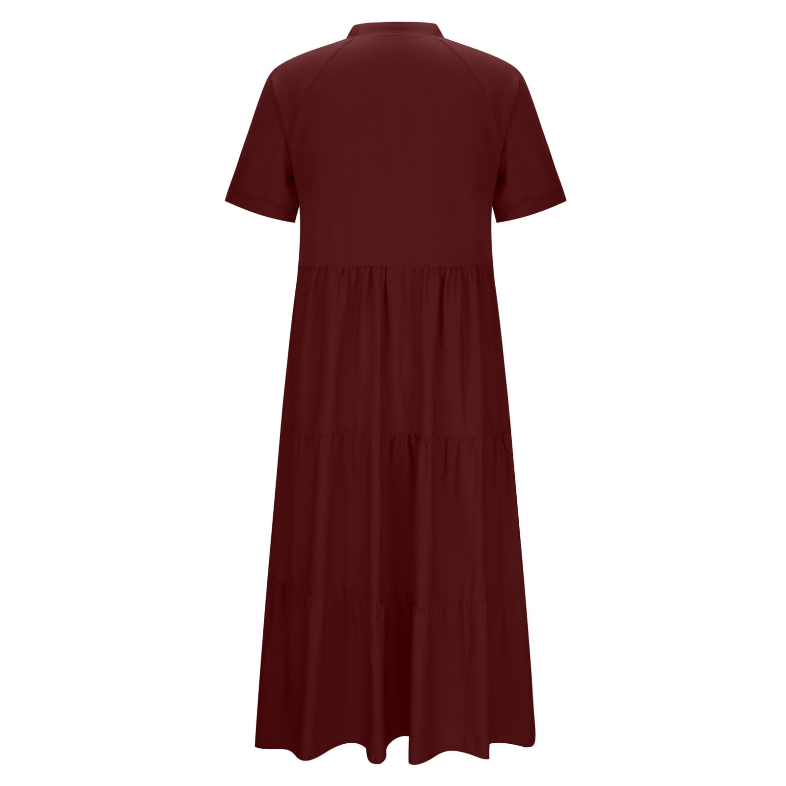 Sentmoon Maxi Dress with Sleeves Delightful 2026 Summer Solid Color Hawaiian Dresses for Women Short Sleeve V Neck Button Down Business Pleated Stretchy Regular Fit House Dress