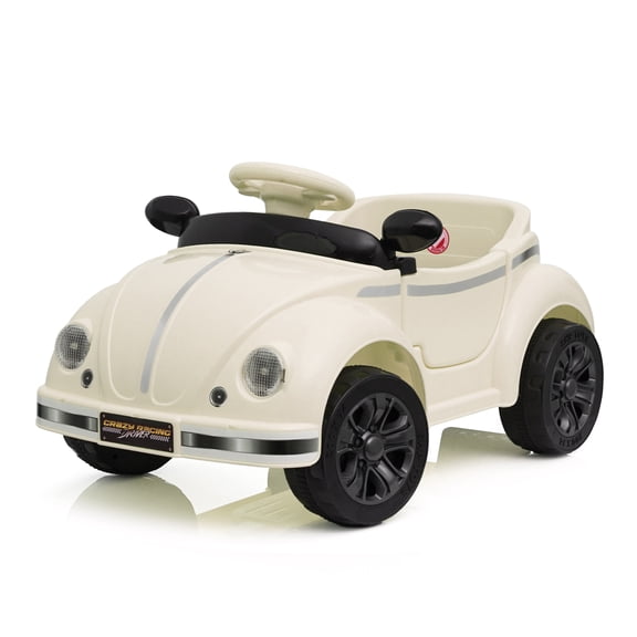 Ambifirner 12V Kids Ride On Car with Parental Remote Control, Vintage Electric Toddler Car with LED Lights, USB & Bluetooth, 3-Speed & Dual Motor, Indoor & Outdoor, Beige, Ages 2-4