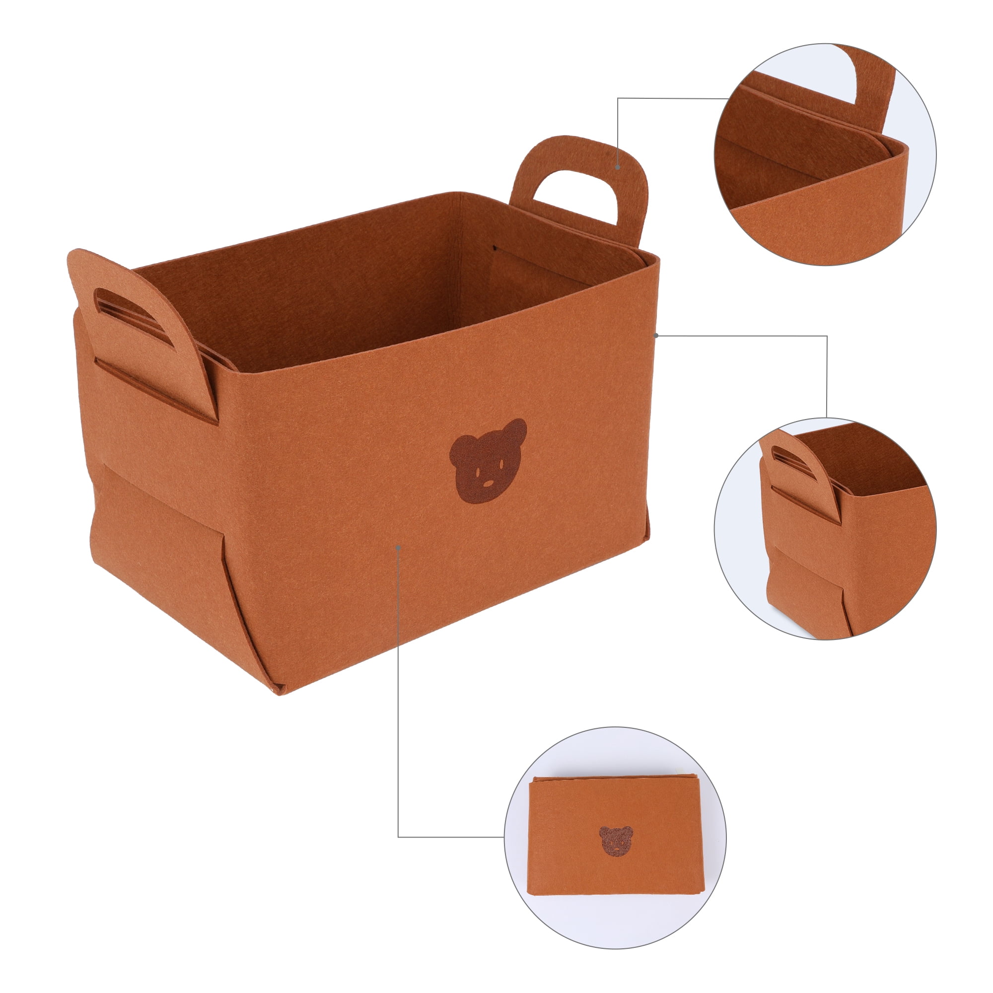 Unique Bargains Set of 3 Collapsible Storage Bins Brown 14.2*9.8*9.1in
