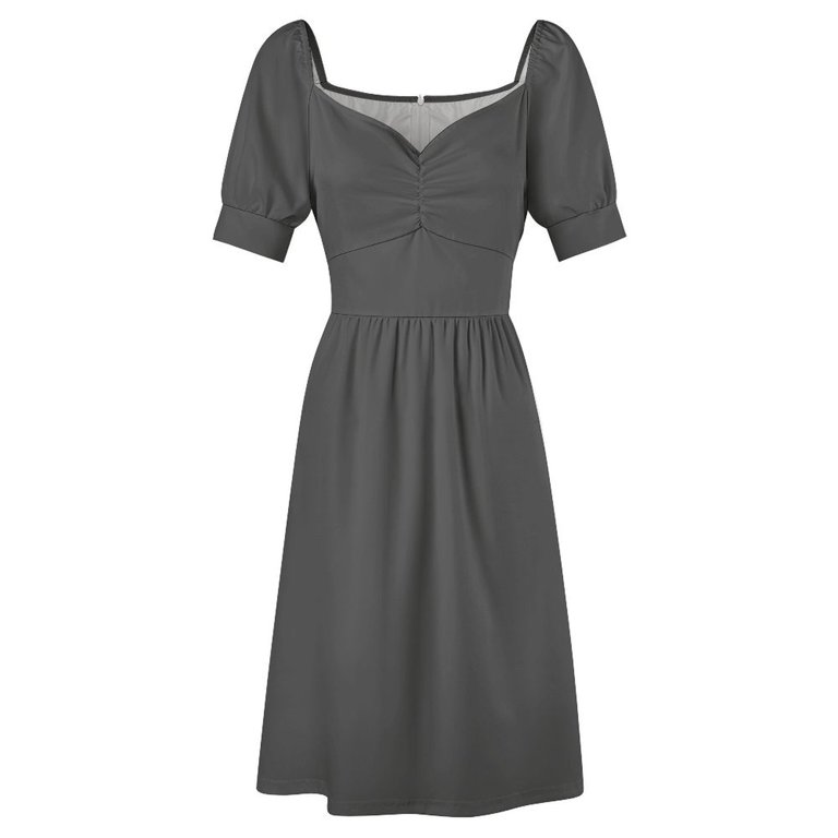 dark grey occasion dress Dark Grey A-line V-neck Princess Long Prom Dresses with Appliques, MP391 main image 1