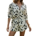 thumbnail image 3 of Sedceaty Women's Two Pieces Clothes Outfit, Turn-Down Collar Short Sleeve Button-Down Printed Blouse + Elastic Waist Shorts, 3 of 9