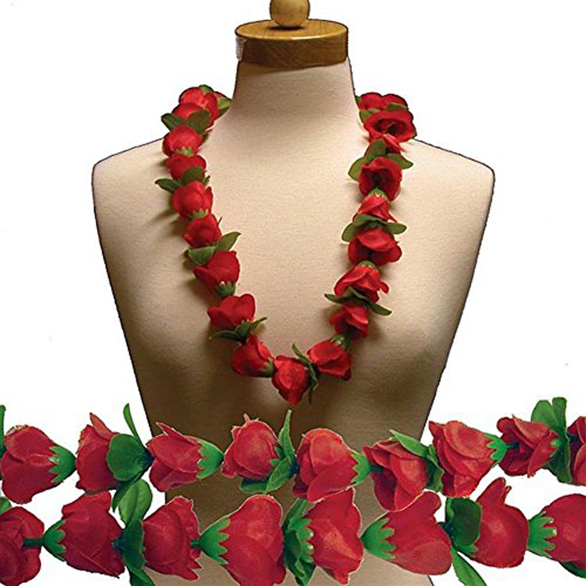 36" Red Silk Rose Flower Lei Luau Hawaii Party Derby