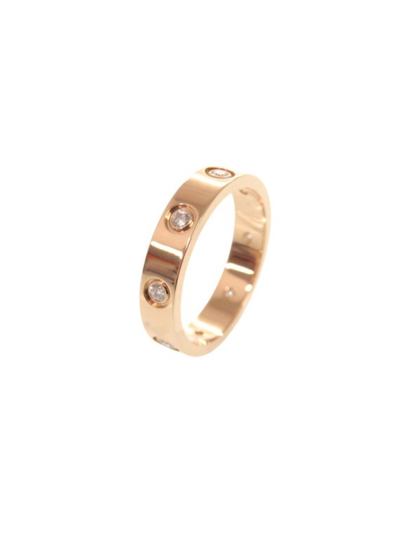 Pre-Owned Cartier Mini Love Ring, Full Diamond, 18KPG (750PG), Size 50, Pink Gold Jewelry,...