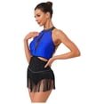 thumbnail image 2 of Xnihocha Women's Shiny Rhinestone Tassel Latin Jazz Dance Leotard Halter Neck Fringe Bodysuit Tango Salsa Royal Blue L, 2 of 7