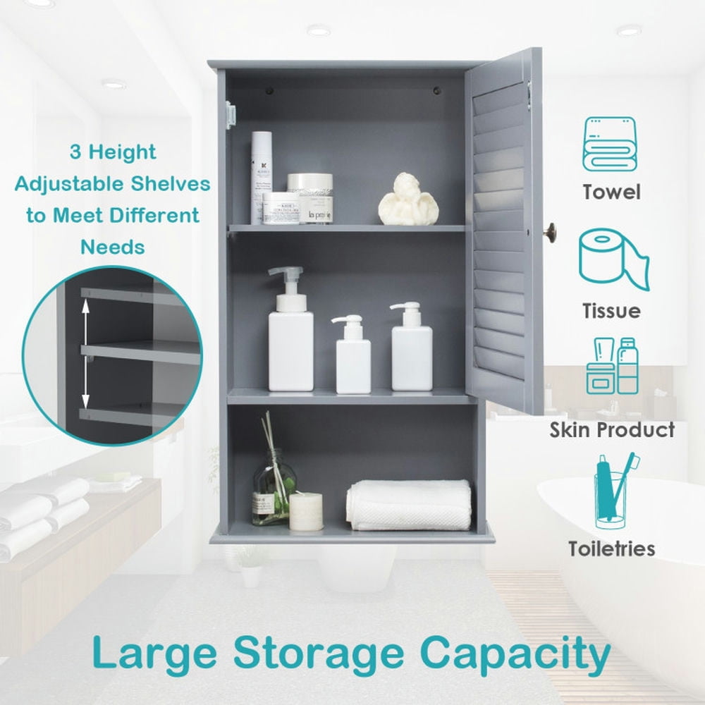Finihen Bathroom Wall Cabinet, Wall Mounted Bathroom Cabinet, Medicine Cabinet, Bathroom Wall Mount Storage Cabinet Single Door with Height Adjustable Shelf, Gray Finihen Bathroom Wall Cabinet, Wall Mounted Bathroom Cabinet, Medicine Cabinet, Bathroom Wall Mount Storage Cabinet Single Door with Height Adjustable Shelf, Gray