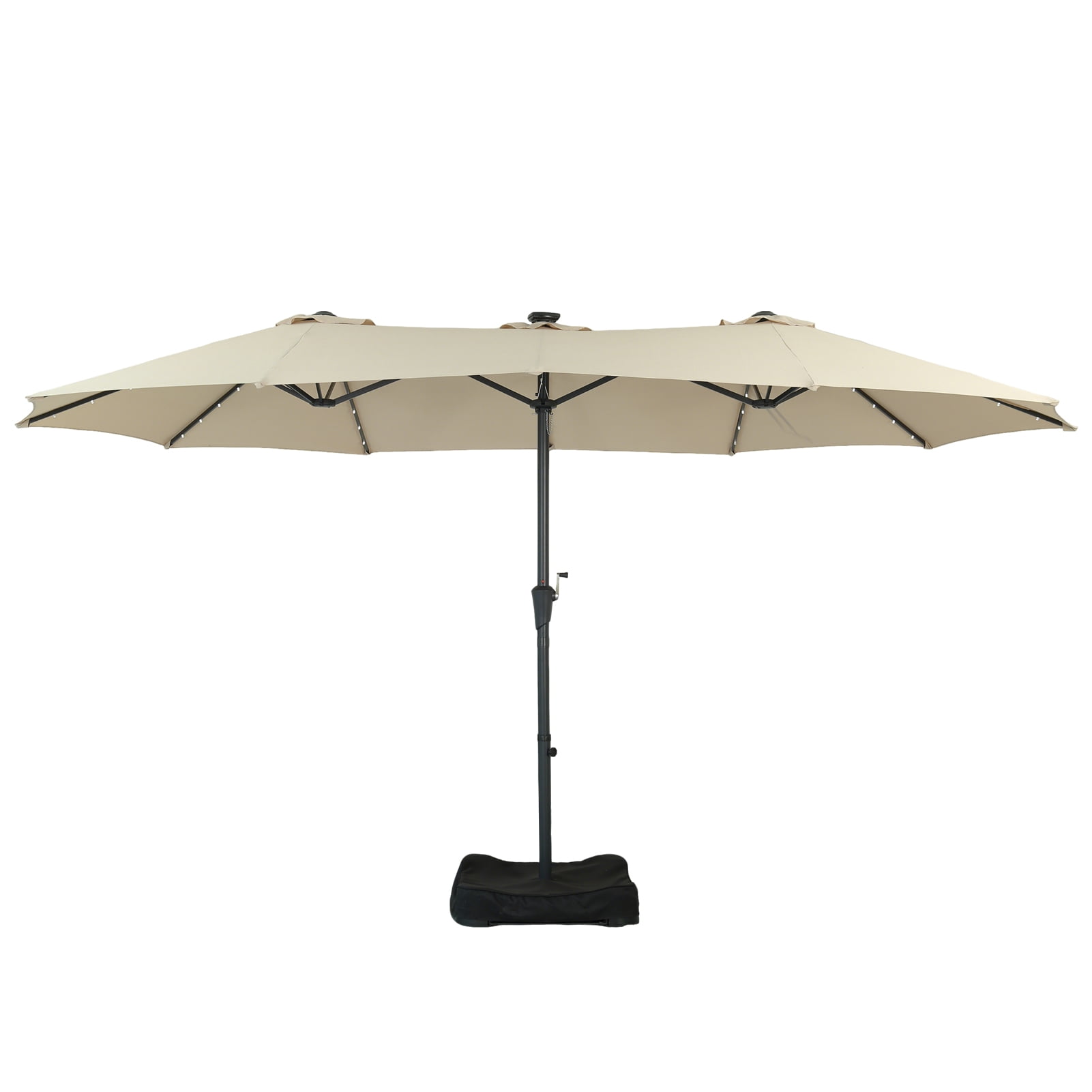 Ainfox 15ft Large Patio Umbrella with Solar Lights, Double-Sided Outdoor Rectangle Table Umbrellas with Sand Bag Base，Beige