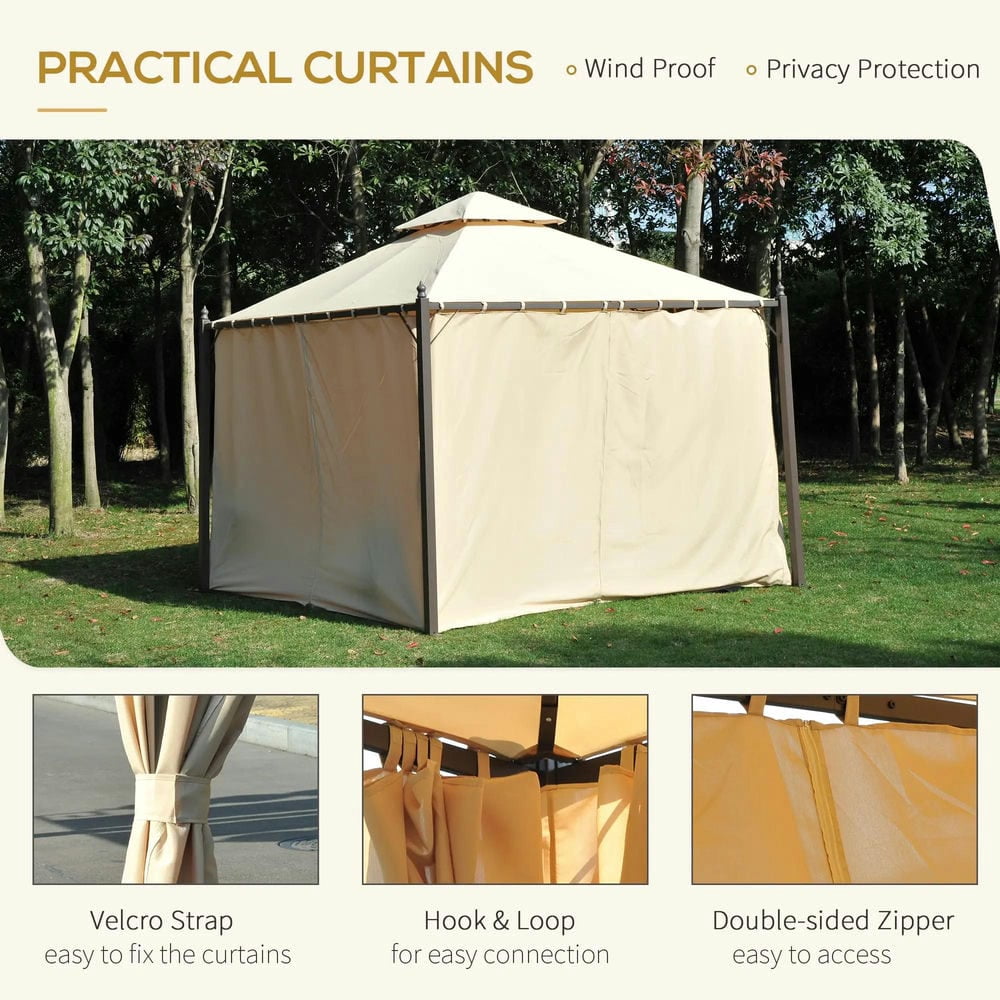 GVN Patio Garden Pergola, Pergola Canopy,10' x 10' Steel Outdoor Patio Gazebo with Polyester Privacy Curtains, Two-Tier Roof