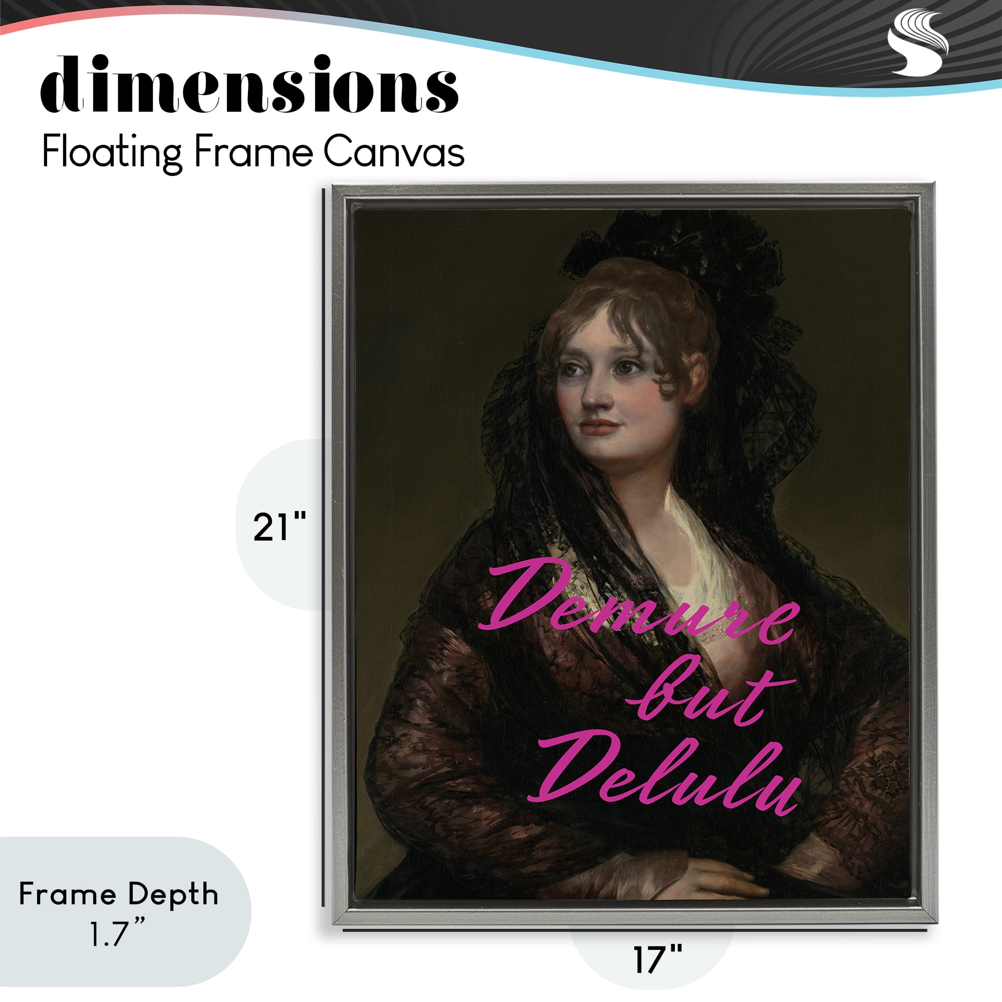 Stupell Industries Iconic Demure But Delulu Gray Framed Floater Canvas Wall Art, design by Grotto Studios