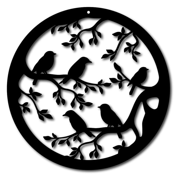 1set Iron Wall Decorations with Screws Flat Round with Bird Electrophoresis Black 30cm