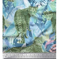 Soimoi Cotton Duck Fabric tropical leaves & leopard Animal Print Fabric by the Yard 42 Inch Wide