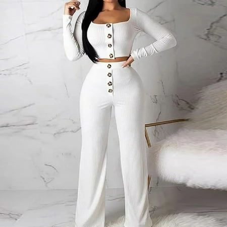 

Women s Solid Color Long Sleeve Cardigan Slim Buttoned Casual Pants Suit
