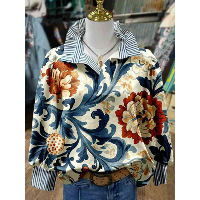 Spring Fashion Women's Ruffled Stand-up Collar Shirt Loose Temperament Commuter Long Sleeve Top
