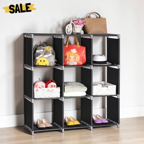 IVV 9-Compartment Storage Organizer, DIY Non-Woven Fabric Cube Storage Shelf, Easy to Assemble, for Living Room, Closet, Bedroom, Dorm Room (Black)