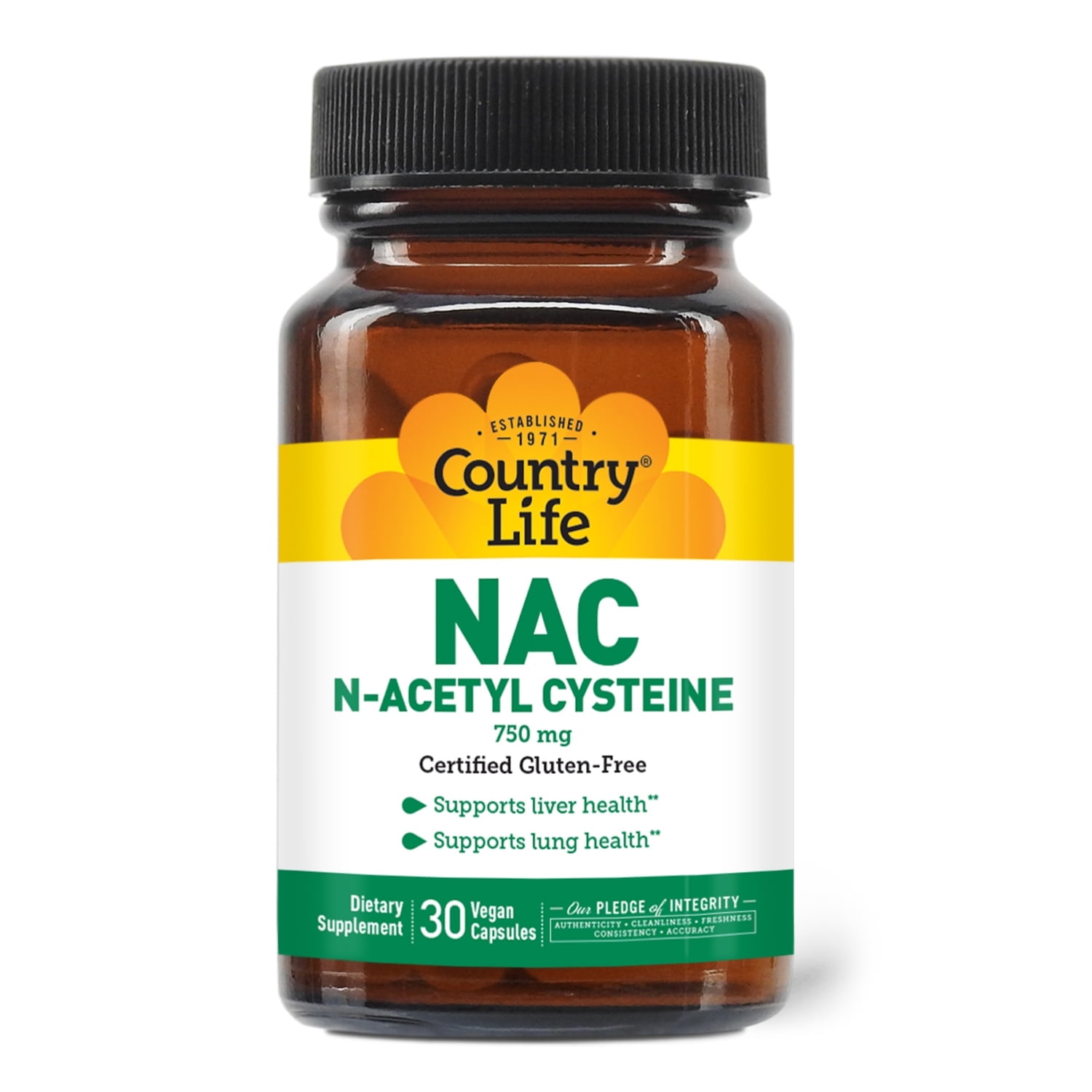 Country Life N-Acetyl Cysteine (NAC) 750 mg – Premium Liver Support and Lung Health Supplement – Powerful Antioxidant Protection, Liver Detox & Cleanse, Immune Support, 30 Vegetarian Capsules