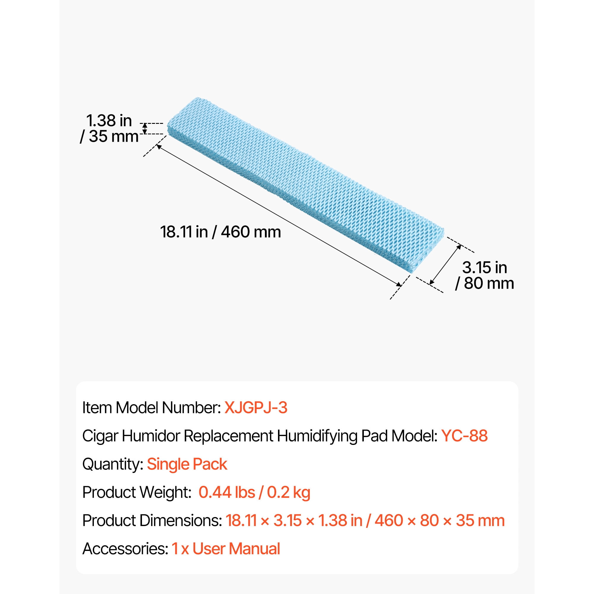 KFFKFF Humidifier Replacement Filter, Single Pack Humidifying Pad Compatible with YC-88 Cigar Humidor Water Tank, 3D Multi-Layer Honeycomb Mesh Design, Maintains Cigar Freshness