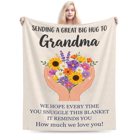 Grandma Gifts Blanket, Mothers Day, Birthday Gifts for Grandma from Grandkids, Best Grandmother Gift, Hug Floral Throw Blankets 50x40