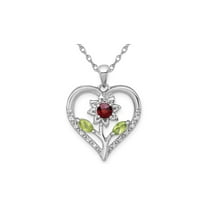 3/4 Carat (Ctw) Garnet, Peridot and White Topaz Flower Heart Pendant Necklace in Sterling Silver with Chain for Women