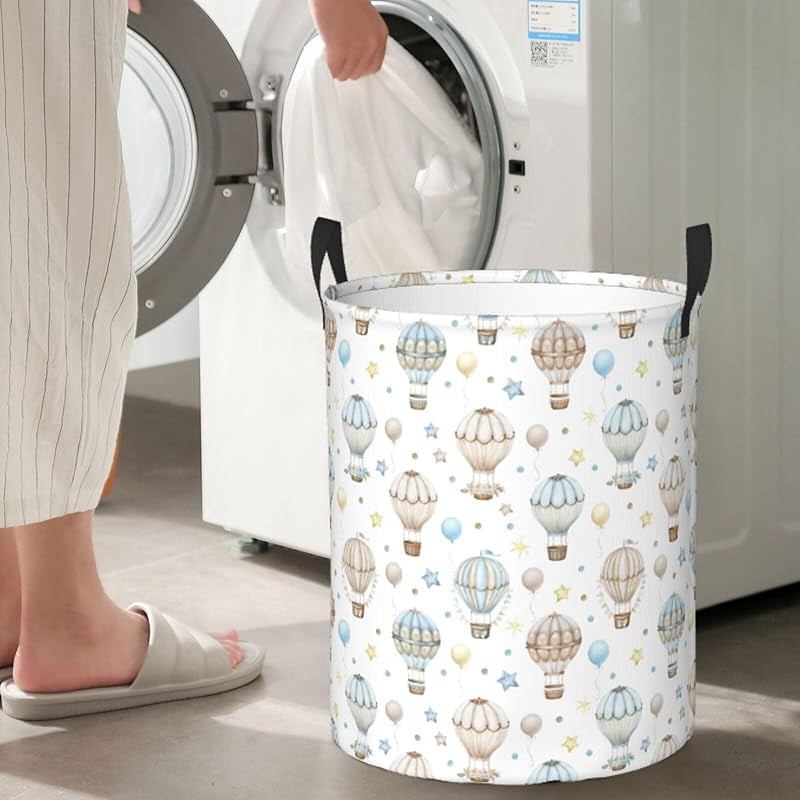 Watercolor Hot Air Balloon Round Laundry Hamper Storage Basket Toys Clothes Organizer Bin For Home Bathroom Bedroom Dorm Nursery