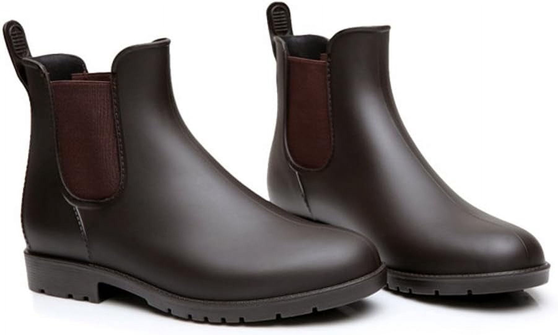 Cyiecw Women's Short Rain Boots Waterproof Anti Slip Rubber Ankle Chelsea Booties Rainboots for Women, Brown, Size 10