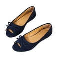 thumbnail image 3 of Women's Bow Peep Toe Flat Shoes Suede Soft Sole Slip On Loafers Daily Commute Work Shopping Casual Walking Shoes Blue 40, 3 of 9
