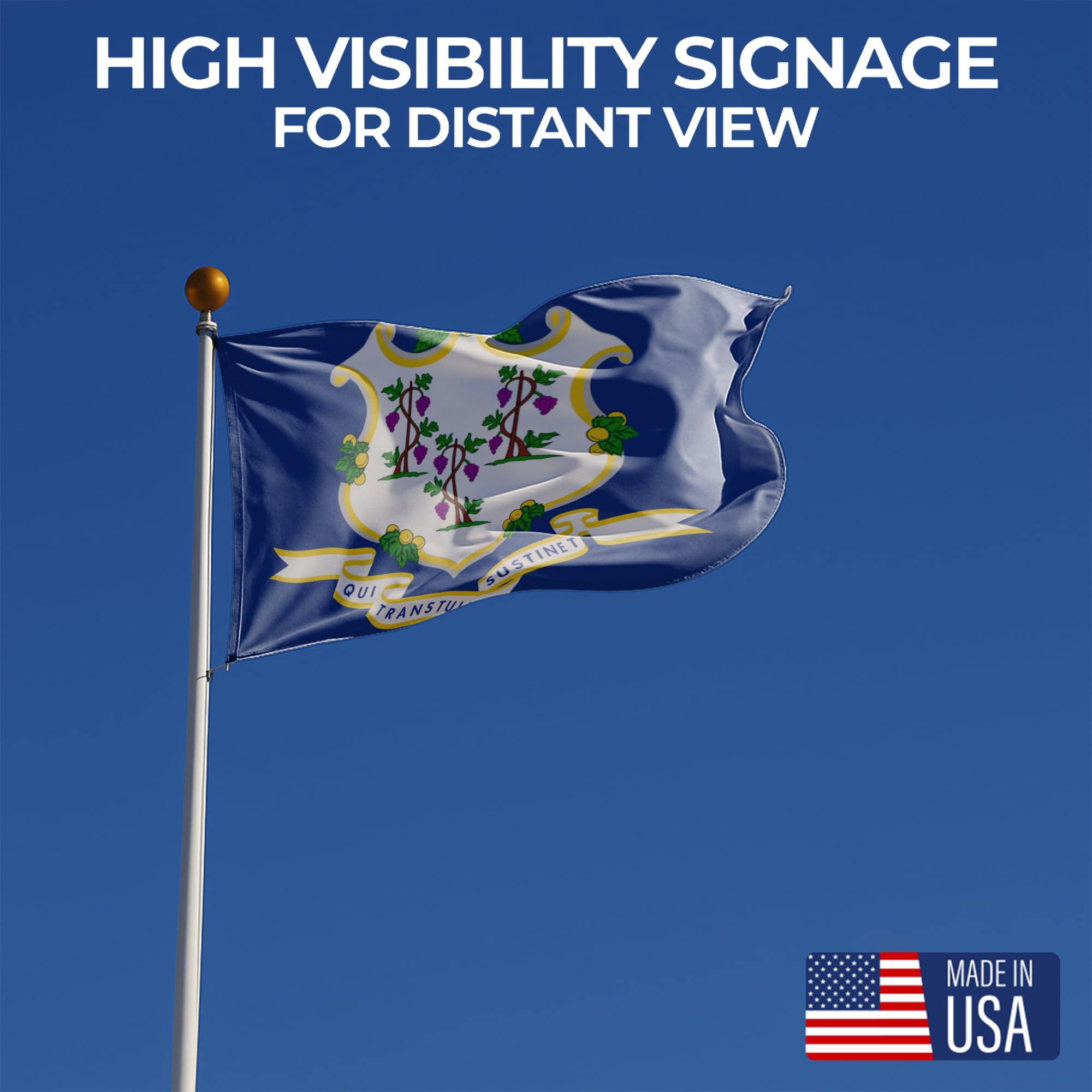 Connecticut Outdoor Flag (5x8ft) by DreamController - Durable, Fade-Resistant Polyester, Double-Stitched, Brass Grommets - HD Printed USA State Flag - Made in USA