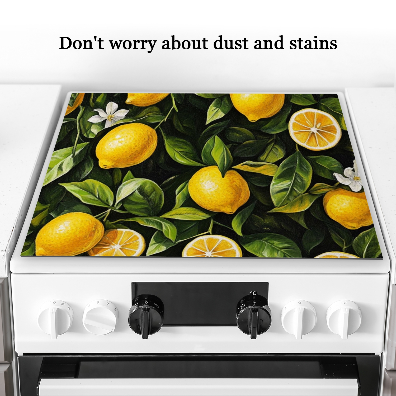 Electric Stove Covers, Vintage Lemons And Green Leaves, Waterproof Ceramic Cooktop Cover, Glass Induction Cooktop Protector mat, Non-slip Foldable Decoration pad for Kitchen RV (28×20 Inch)