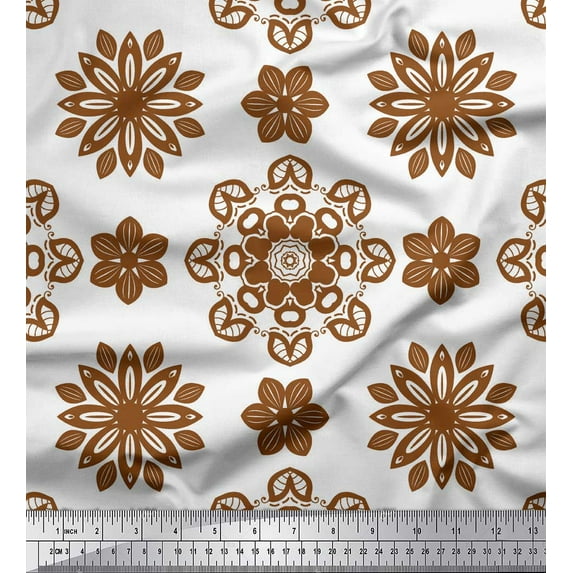 Soimoi Satin Silk Fabric Mandala Ethnic Decor Fabric Printed Yard 42 Inch Wide