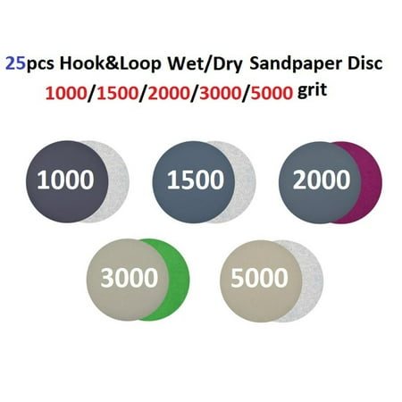 

25pcs 5inch Hook&Loop Wet/Dry 1000 1500 2000 3000 5000 Grit Sand Paper Discs