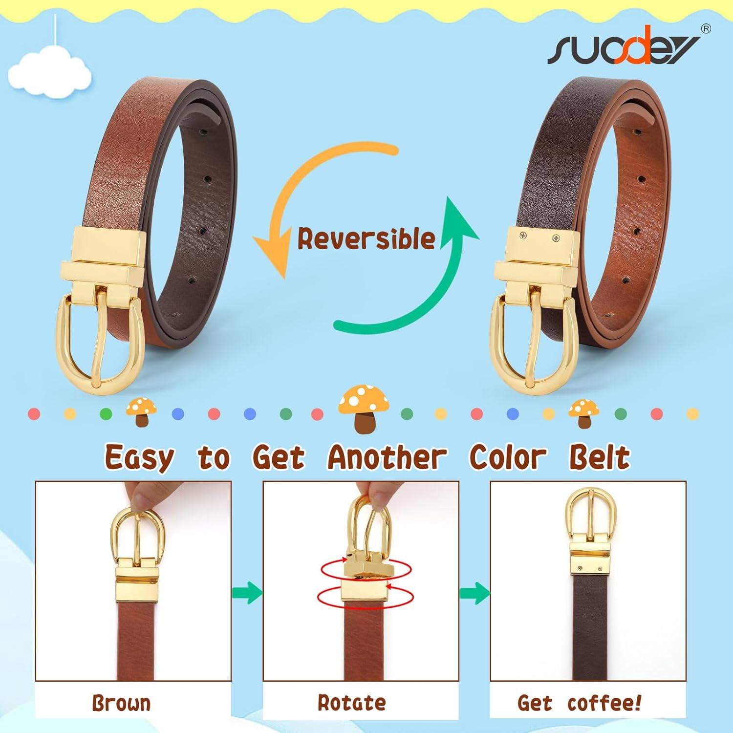 Kids Reversible Belt for Boys and Girls Leather Belt for 