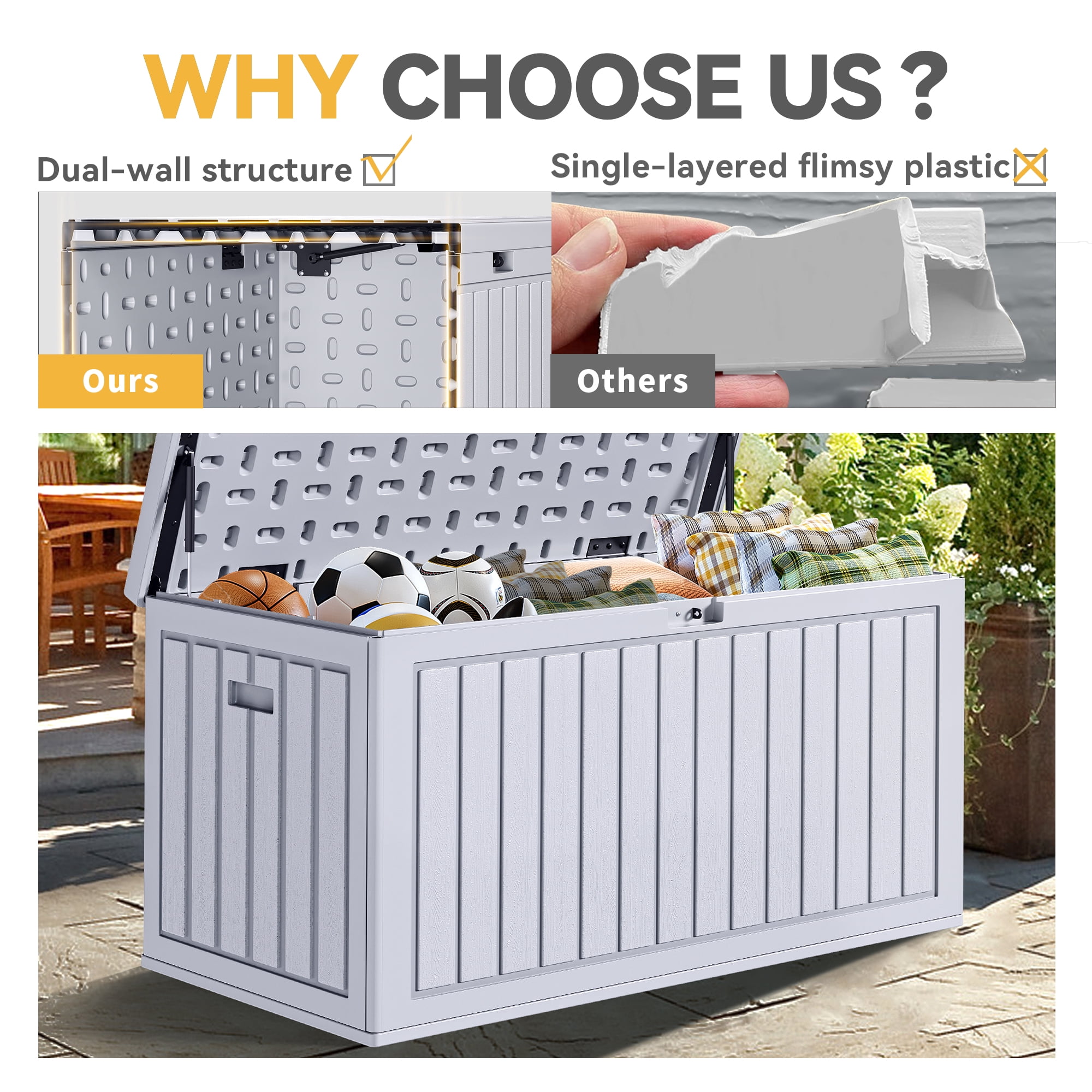 Dextrus Outdoor 90 Gallon Waterproof Deck Box, White