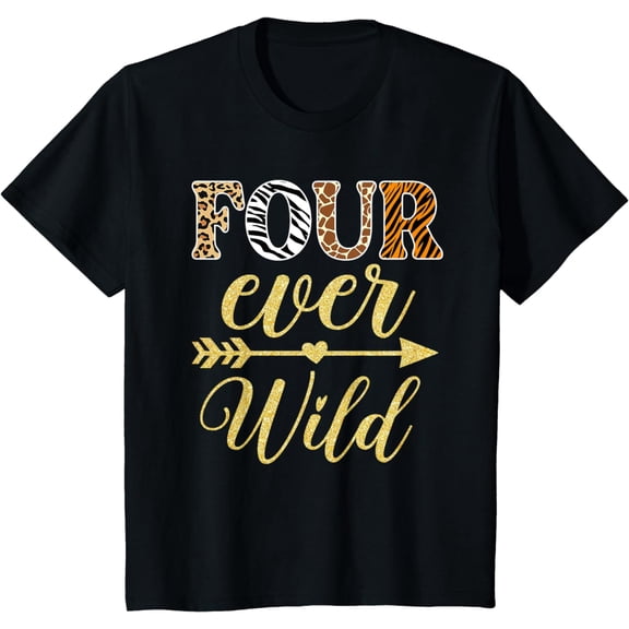 Kids Four Ever Wild Birthday Outfit Boy Zoo Themed 4th Birthday T-Shirt