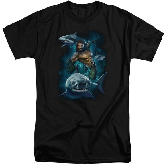Aquaman Movie - Swimming With Sharks - Tall Fit Short Sleeve Shirt - X-Large