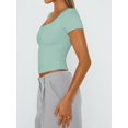 thumbnail image 6 of Gynyvoja Women'S Short Sleeve Tshirts Square Neck Cute Crop Tops Spring Summer Basic Tees Workout Going Out Bean Green XL, 6 of 9