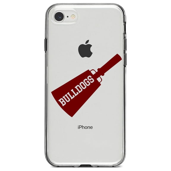 DistinctInk Clear Shockproof Hybrid Case for iPhone 7 8 SE (2020 Model) 4.7" Screen TPU Bumper Acrylic Back Tempered Glass Screen Protector - Bulldogs Cowbell - Maroon, Gray