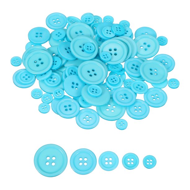 Uxcell 100 Pcs Botón de Resina Azul, Botones de Costura Redondos de 4 Agujeros, Botón de Base Plana de Tamaño Variado para Hacer Manualidades de Ropa