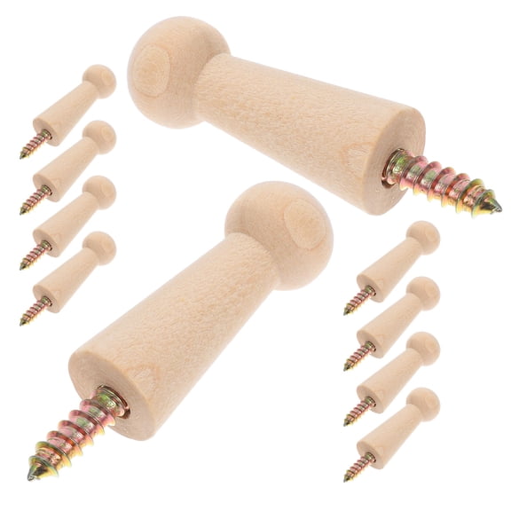 BESTYASH 10Pcs Wooden Peg Wall Hooks Screw in Beige Unfinished Natural Wood Hooks for Home Organization