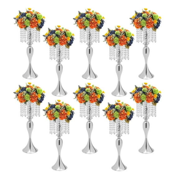 10pcs Crystal Flower Stands Centerpieces Flower Vase 54cm Wedding Tabletop Decor Silver