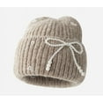thumbnail image 4 of CoCoMangos Bow-Tie Beanie Hat Women Knit Retro Y2K Skull Cap Solid Color Soft Ski Hat Plush Crochet Winter Warm Hats, 4 of 7