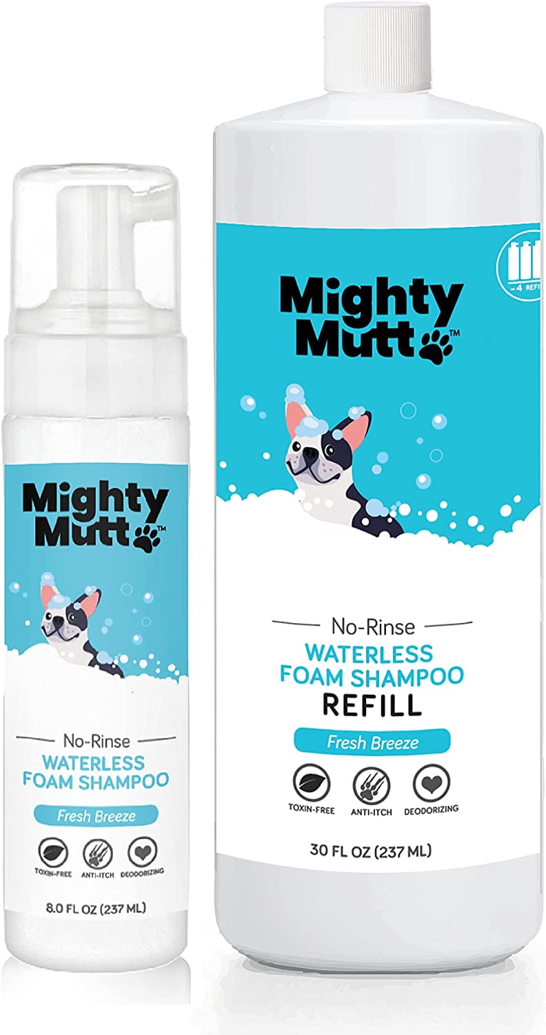 Mighty Mutt Hypoallergenic Waterless, No Rinse Foam Shampoo for Dogs Refill Set