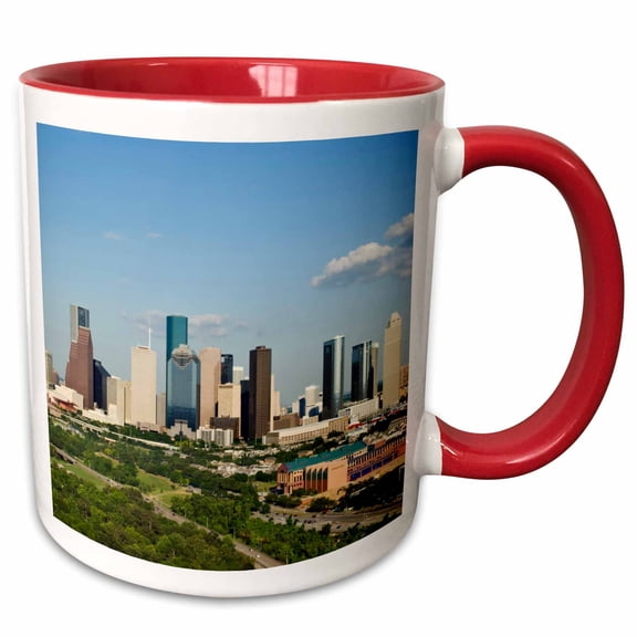 3drose, Texas, Houston City Skyline at Dawn - Us44 Rti0032 - Rob Tilley, 15oz Two-tone Red Mug